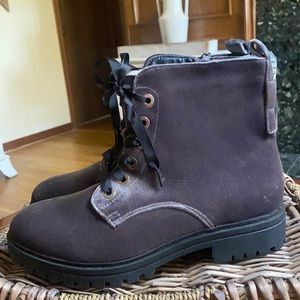 Gray Velveteen Combat Boots